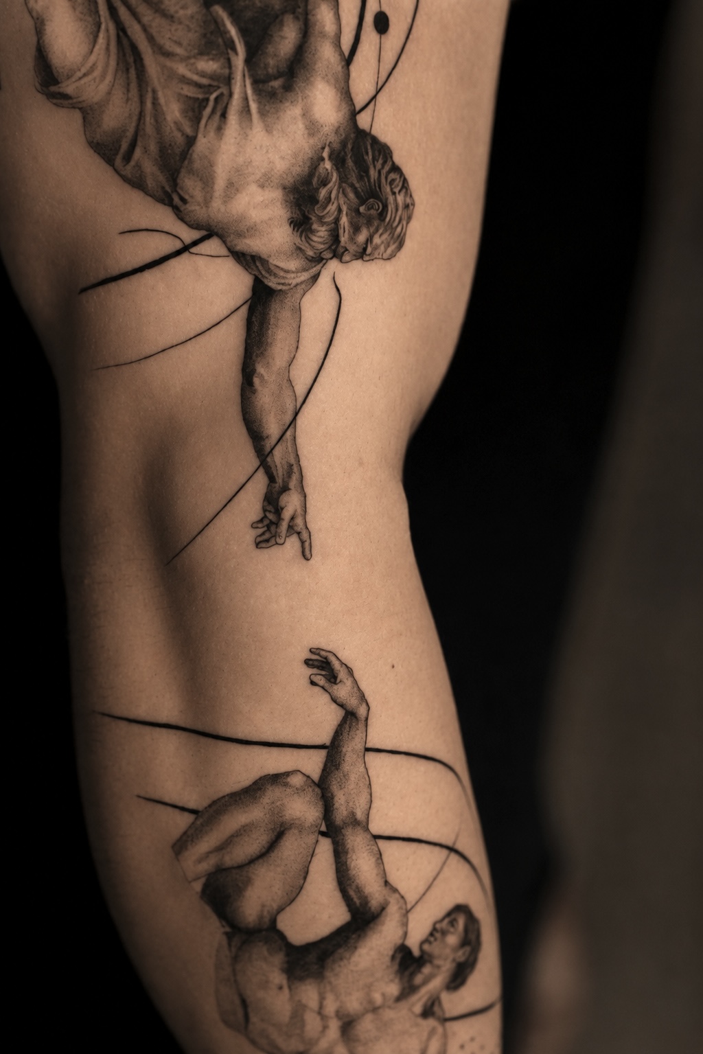 Microrealism figure tattoo on an arm